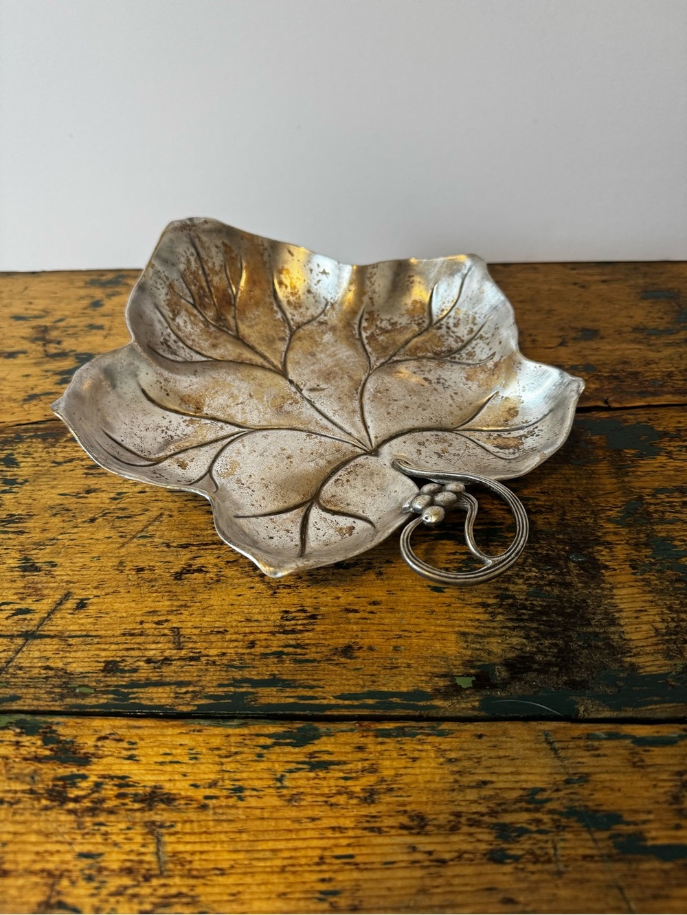 Silver Leaf Decorative Serving Tray with Ring Handle